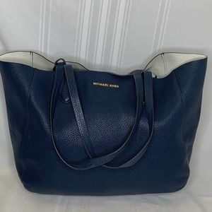 Michael Kors Navy Blue Pebbled Leather Tote Bag